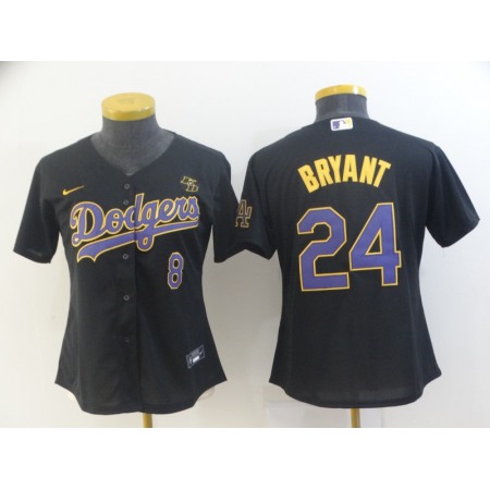 Women's Los Angeles Dodgers Front #8 Back #24 Kobe Bryant Throwback Black With KB Patch Cool Base Stitched Jersey(Run Small)