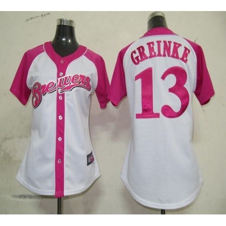 Brewers #13 Zack Greinke White/Pink Women's Splash Fashion Stitched MLB Jersey