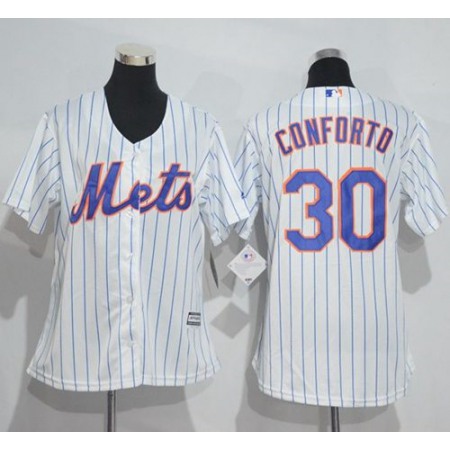 Mets #30 Michael Conforto White(Blue Strip) Women's Home Stitched MLB Jersey