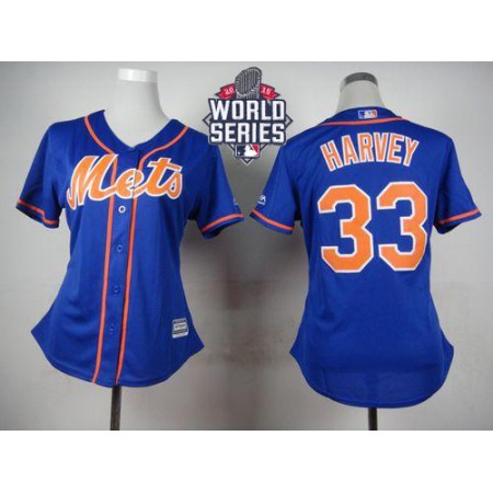 Mets #33 Matt Harvey Blue Alternate W/2015 World Series Patch Women's Stitched MLB Jersey