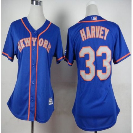 Mets #33 Matt Harvey Blue(Grey NO.) Alternate Road Women's Stitched MLB Jersey