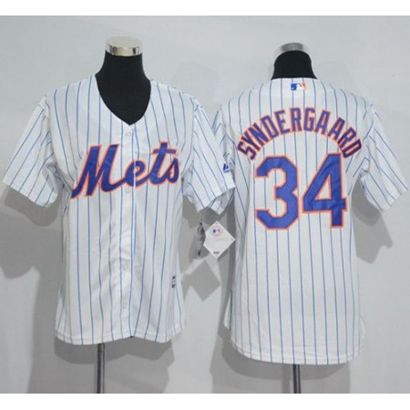 Mets #34 Noah Syndergaard White(Blue Strip) Women's Home Stitched MLB Jersey