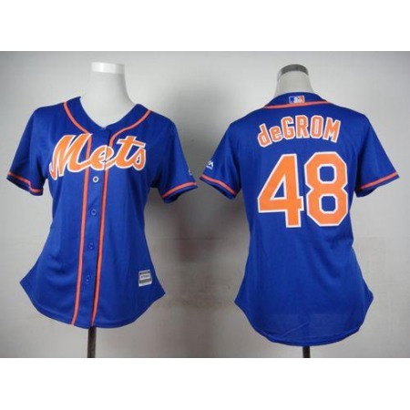 Mets #48 Jacob deGrom Blue Alternate Women's Stitched MLB Jersey