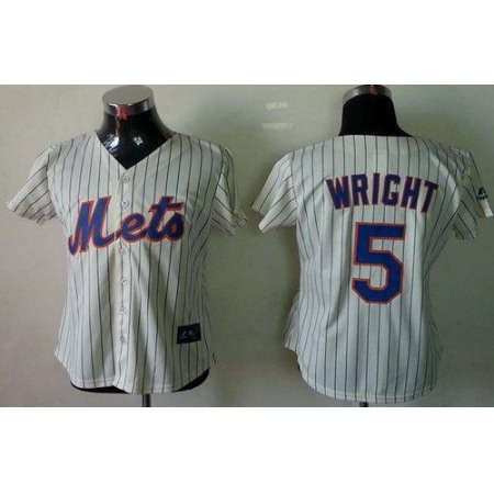Mets #5 David Wright Cream(Blue Strip) Women's Fashion Stitched MLB Jersey