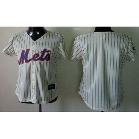 Mets Blank Cream(Blue Strip) Women's Fashion Stitched MLB Jersey