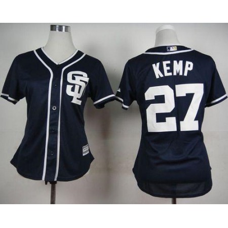 Padres #27 Matt Kemp Navy Blue Alternate 1 Women's Stitched MLB Jersey