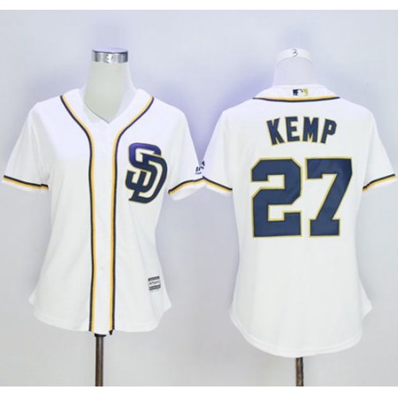 Padres #27 Matt Kemp New White Women's Home Stitched MLB Jersey