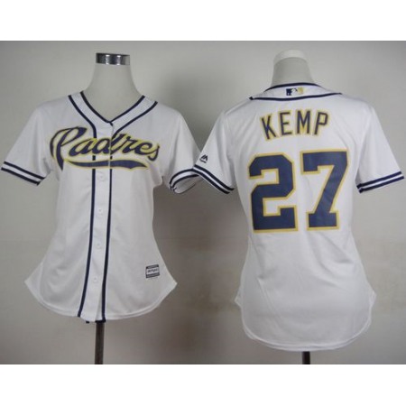 Padres #27 Matt Kemp White Home Women's Stitched MLB Jersey