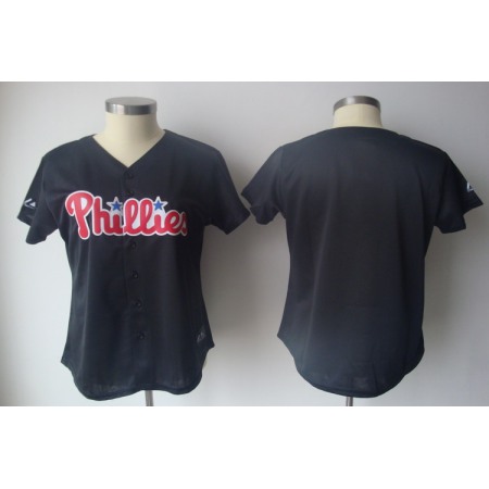 Phillies Blank Black Women's Fashion Stitched MLB Jersey