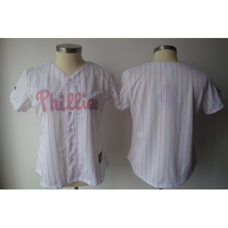 Phillies Blank White With Pink Strip Women's Fashion Stitched MLB Jersey