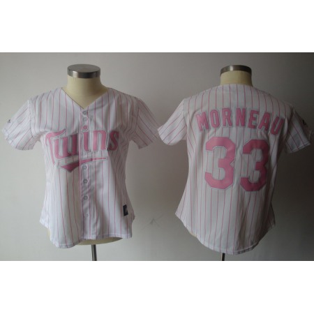Twins #33 Justin Morneau White Pink Number Women's Fashion Stitched MLB Jersey
