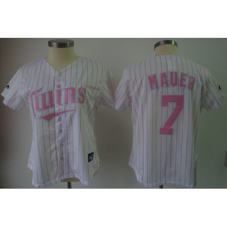 Twins #7 Joe Mauer White Pink Strip Women's Fashion Stitched MLB Jersey