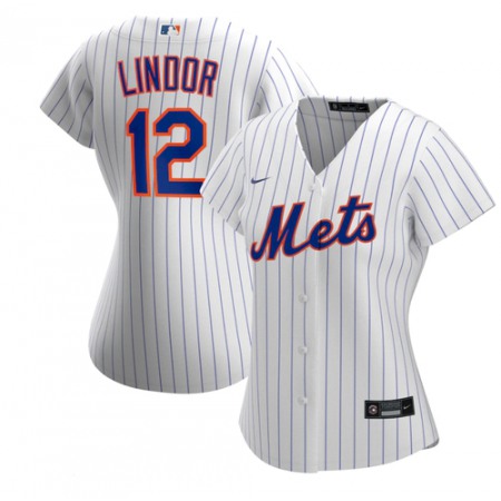 Women's New York Mets #12 Francisco Lindor White Cool Base Stitched MLB Jersey(Run Small)