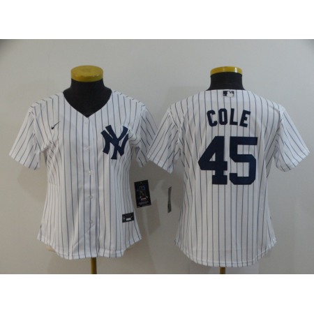 Women's New York Yankees #45 Gerrit Cole White Cool Base Stitched MLB Jersey(Run Small)
