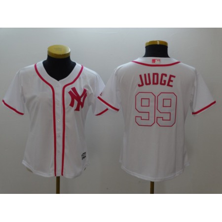 Women's New York Yankees #99 Aaron Judge White Pink Cool Base Stitched MLB Jersey