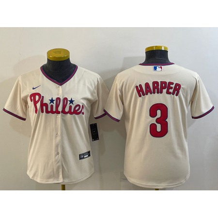 Women's Philadelphia Phillies #3 Bryce Harper Cream Cool Base Stitched Baseball Jersey(Run Small)
