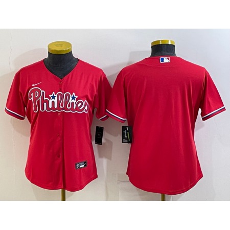 Women's Philadelphia Phillies Blank Red Cool Base Stitched Baseball Jersey(Run Small)