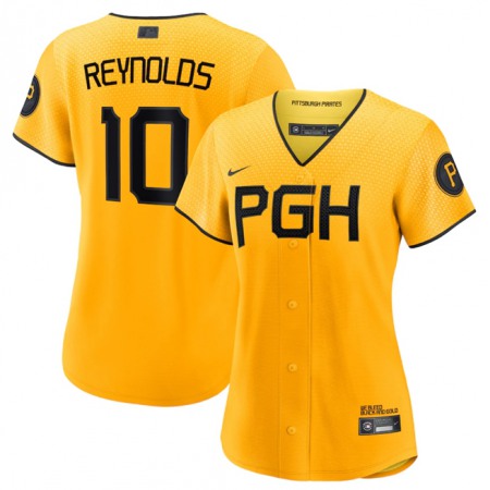 Women's Pittsburgh Pirates #10 Bryan Reynolds Gold 2023 City Connect Stitched Jersey