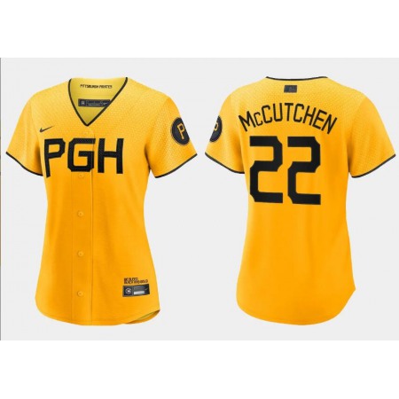 Women's Pittsburgh Pirates #22 Andrew McCutchen Gold 2023 City Connect Stitched Jersey