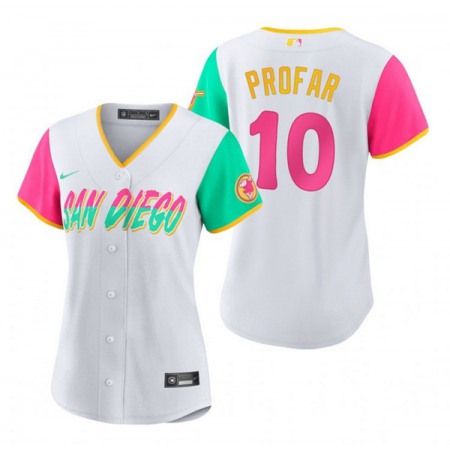 Women's San Diego Padres #10 Jurickson Profar 2022 White City Connect Cool Base Stitched Baseball Jersey(Run Small)