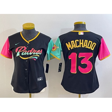 Women's San Diego Padres #13 Manny Machado Black City Connect Stitched Baseball Jersey(Run Small)