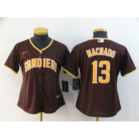 Women's San Diego Padres #13 Manny Machado Brown Cool Base Stitched MLB Jersey(Run Small)