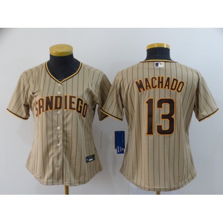 Women's San Diego Padres #13 Manny Machado Tan Brown Cool Base Stitched MLB Jersey(Run Small)