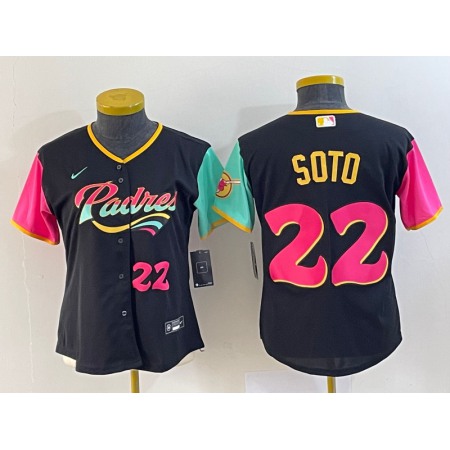 Women's San Diego Padres #22 Juan Soto Black City Connect With Patch Stitched Baseball Jersey(Run Small)