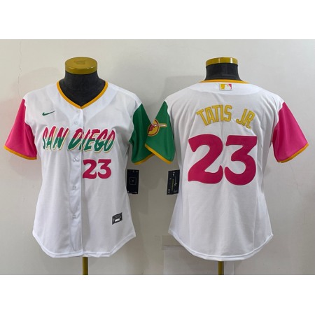 Women's San Diego Padres #23 Fernando Tatis Jr. 2022 White City Connect Cool Base Stitched Baseball Jersey(Run Small)