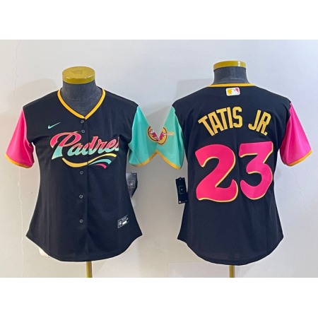 Women's San Diego Padres #23 Fernando Tatis Jr. Black City Connect Stitched Baseball Jersey(Run Small)