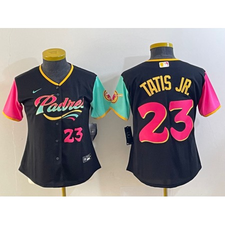 Women's San Diego Padres #23 Fernando Tatis Jr. Black City Connect With Patch Stitched Baseball Jersey(Run Small)