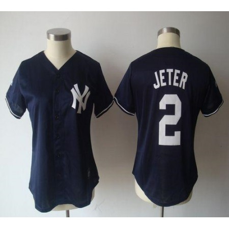 Yankees #2 Derek Jeter Navy Blue Women's Fashion Stitched MLB Jersey