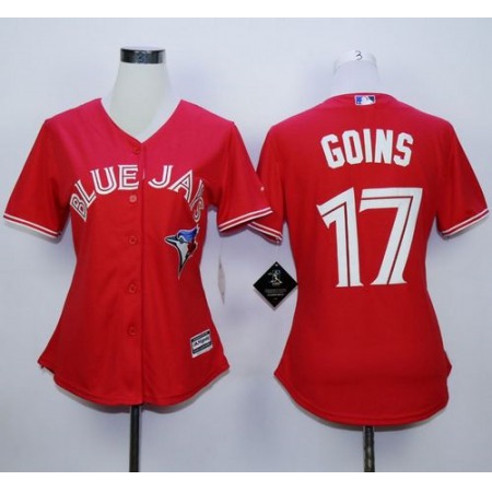Blue Jays #17 Ryan Goins Red Canada Day Women's Stitched MLB Jersey