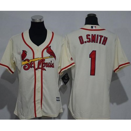 Cardinals #1 Ozzie Smith Cream Alternate Women's Stitched MLB Jersey