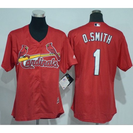 Cardinals #1 Ozzie Smith Red Women's Alternate Stitched MLB Jersey
