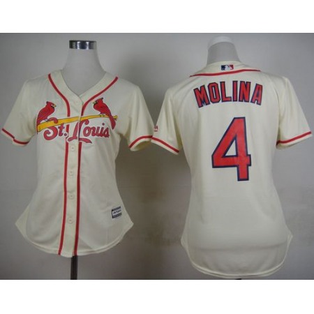 Cardinals #4 Yadier Molina Cream Alternate Women's Stitched MLB Jersey