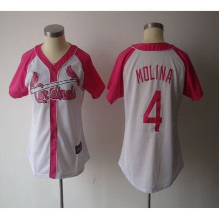 Cardinals #4 Yadier Molina White/Pink Women's Splash Fashion Stitched MLB Jersey