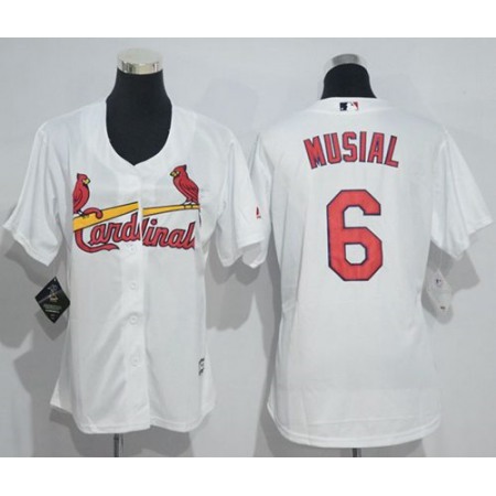 Cardinals #6 Stan Musial White Women's Home Stitched MLB Jersey