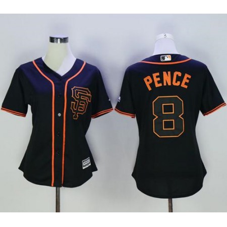 Giants #8 Hunter Pence Black Alternate Women's Stitched MLB Jersey