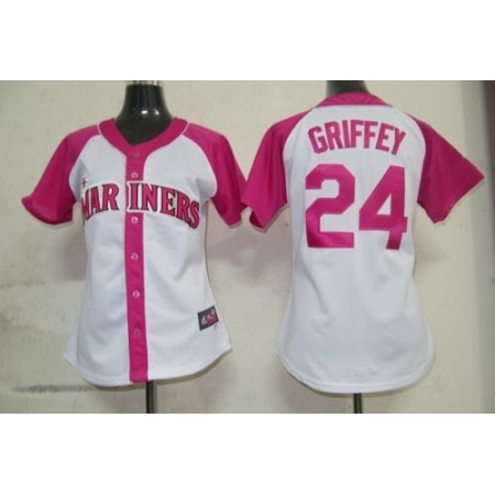 Mariners #24 Ken Griffey White/Pink Women's Splash Fashion Stitched MLB Jersey