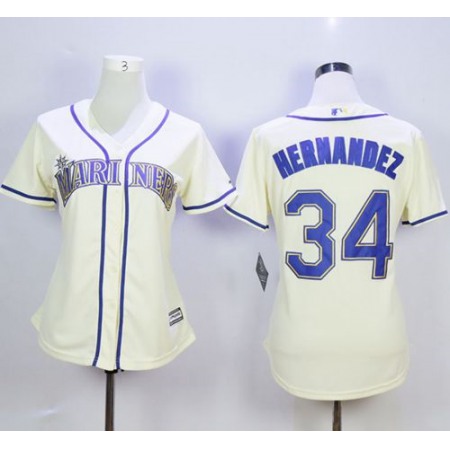 Mariners #34 Felix Hernandez Cream Alternate Women's Stitched MLB Jersey