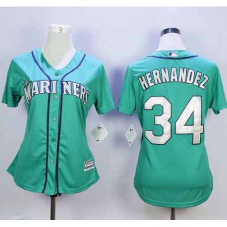 Mariners #34 Felix Hernandez Green Alternate Women's Stitched MLB Jersey