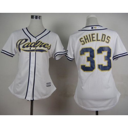 Padres #33 James Shields White Home Women's Stitched MLB Jersey
