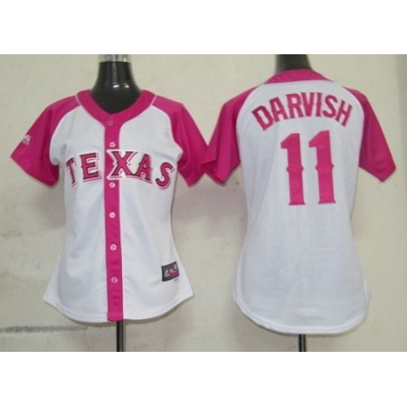 Rangers #11 Yu Darvish White/Pink Women's Splash Fashion Stitched MLB Jersey