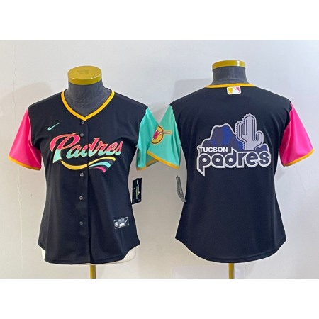 Women's San Diego Padres Black Team Big Logo City Connect Stitched Baseball Jersey(Run Small)
