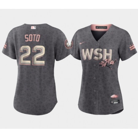 Women's Washington Nationals #22 Juan Soto 2022 Grey City Connect Cherry Blossom Stitched Jersey(Run Small)