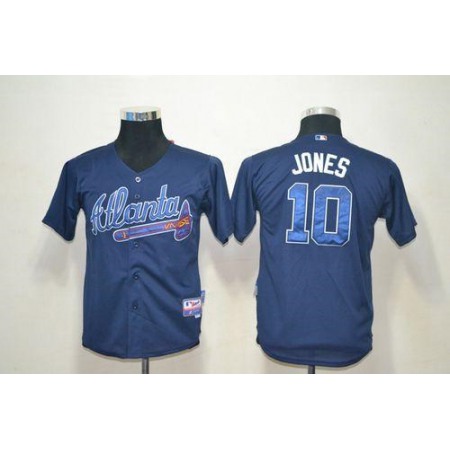 Braves #10 Chipper Jones Blue Cool Base Stitched Youth MLB Jersey