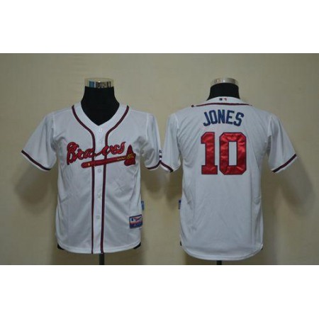 Braves #10 Chipper Jones White Cool Base Stitched Youth MLB Jersey