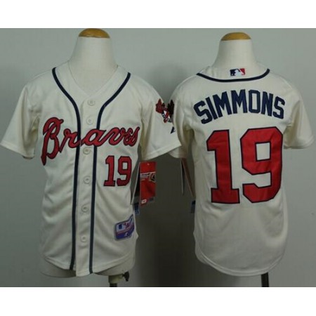 Braves #19 Andrelton Simmons Cream Cool Base Stitched Youth MLB Jersey