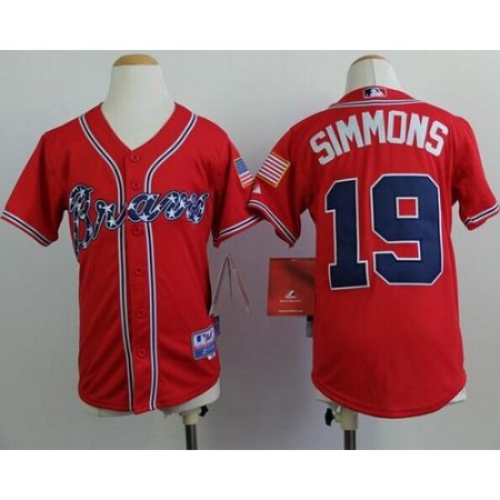 Braves #19 Andrelton Simmons Red Cool Base Stitched Youth MLB Jersey